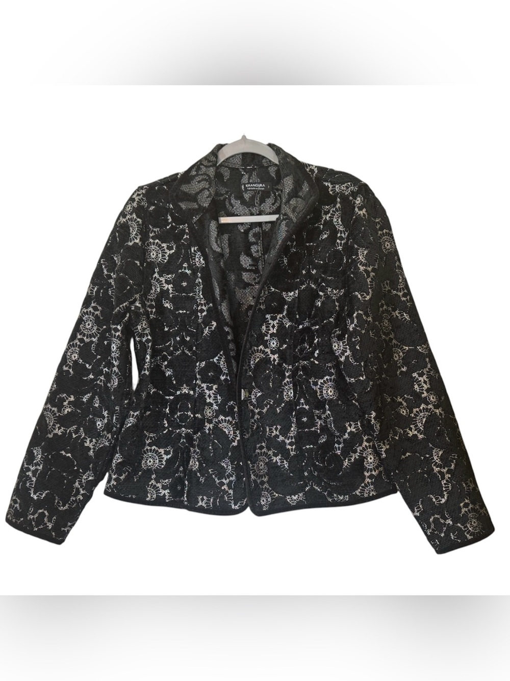 Khangura “Reversible Glitz” Blazer – Black Lace Overlay – Velvet Trim –L